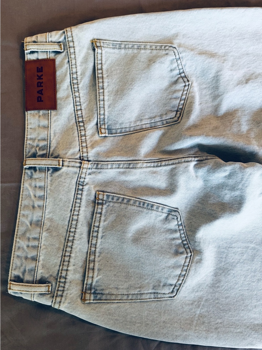 PARKE Button Fly Light Blue Straight-Leg Jeans w Raw Edge Frayed Hem - Picture 11 of 16